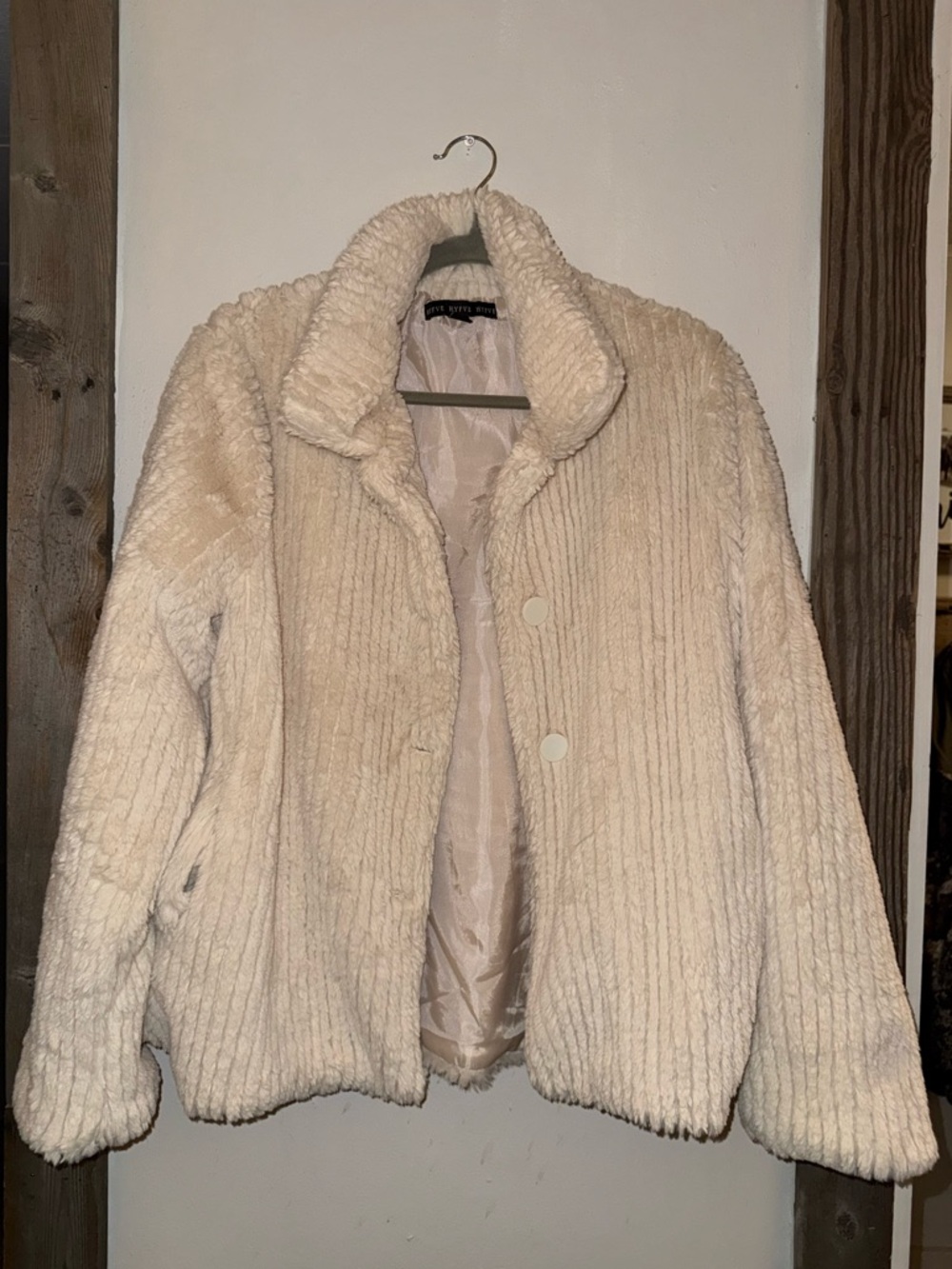 HYFVE Cream Ribbed Faux Fur Jacket